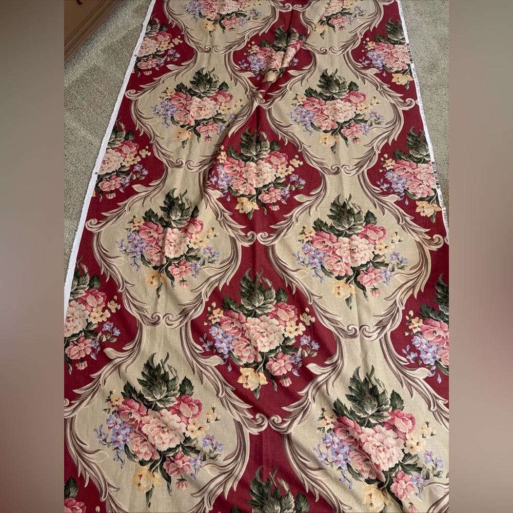 Rare RALPH LAUREN KNIGHTSBRIDGE Red Beige Floral 54X108 3 Yd Home Decor Fabric